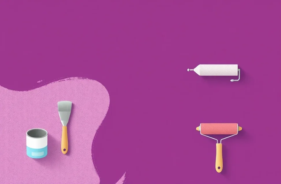 Outils de peinture disposés dans l'ordre des étapes du chantier