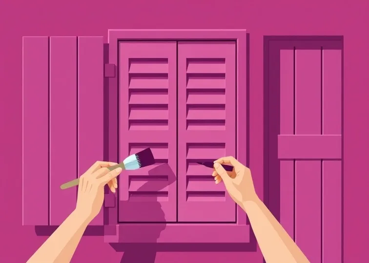 Mise en peinture au pinceau de volets et d'encadrements en bois