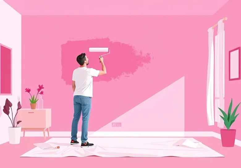 Peintre appliquant la peinture au rouleau sur un mur de salon